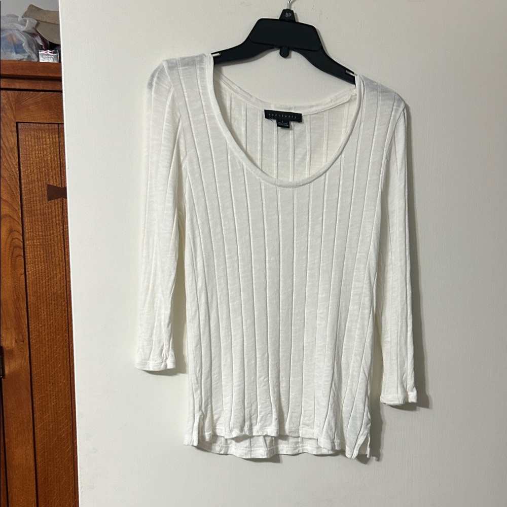 Sanctuary White Ribbed Scoop Neck Long Sleeve Top